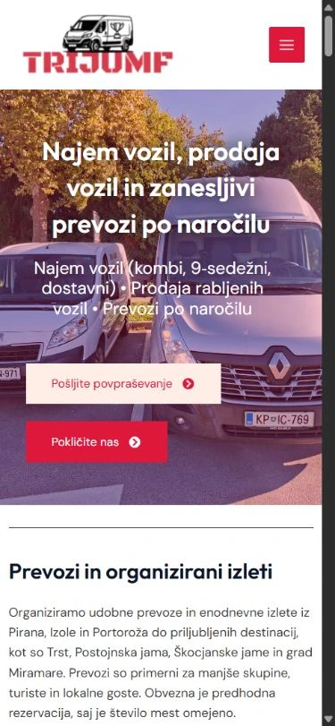 Najem in prodaja vozil – prikaz na telefonu